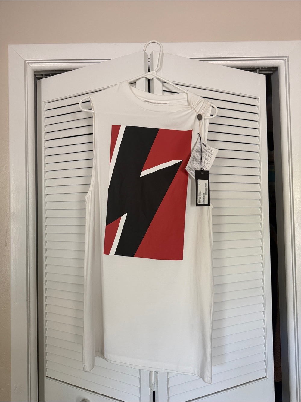 Neil Barrett White Sleeveless Tank with Red & Black Graphic